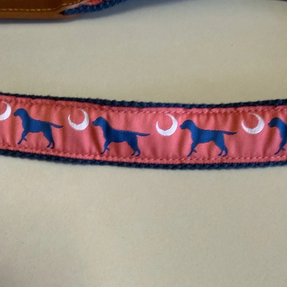 Simply Southern Men’s 34 Navy Belt with Coral Ribbon of Blue Retrievers